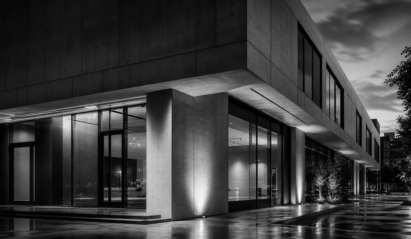 Modern commercial building at night