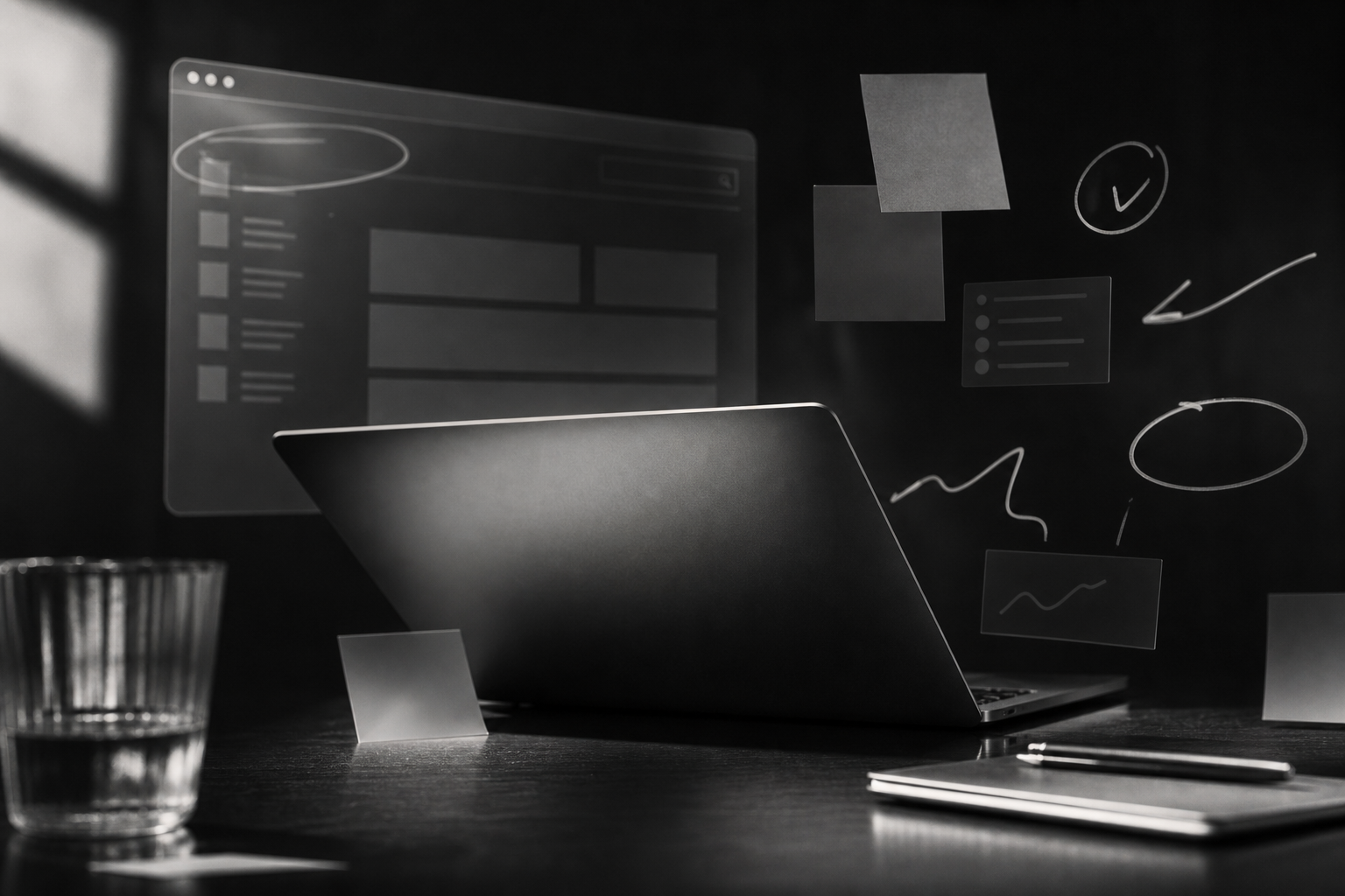 Digital product workspace with visual notes